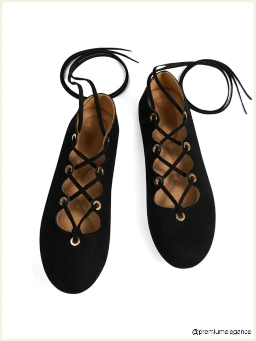 Soft Suede Round Toe Ballet Flats with Ankle Lace-Up, Cushioned Footbed